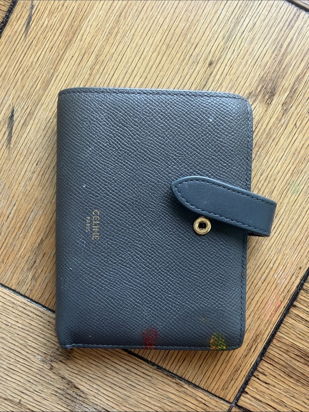 Celine Black Textured Leather Snap Wallet